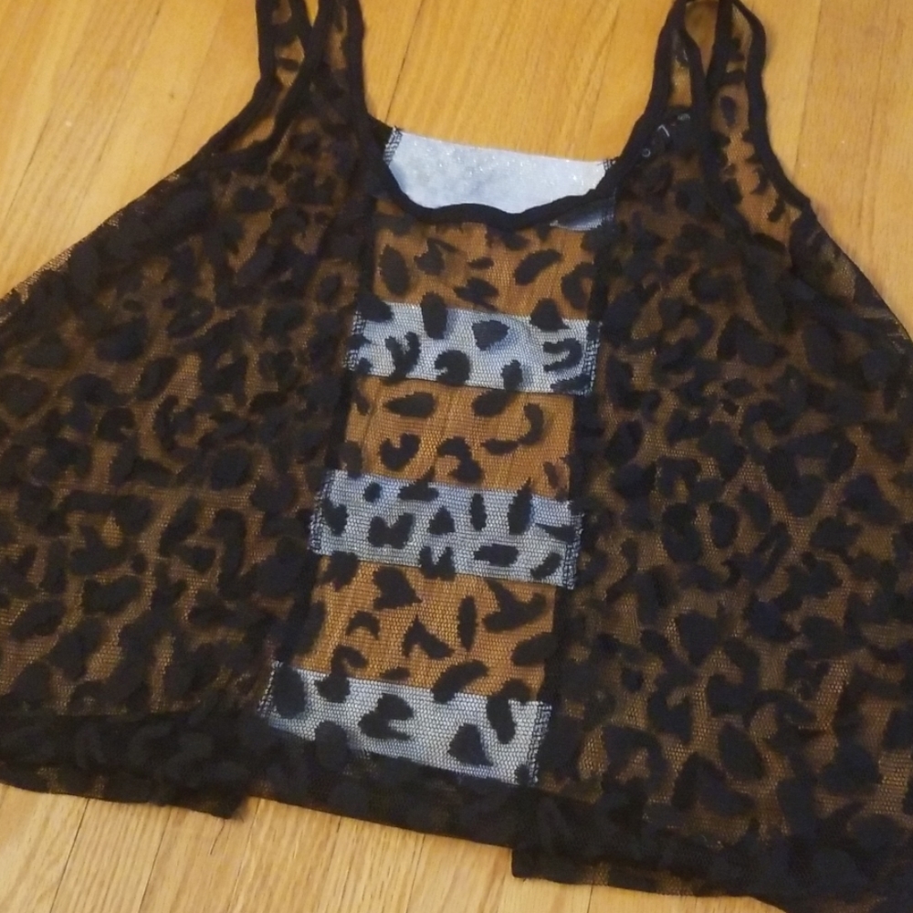 Leopard print sheer top backless